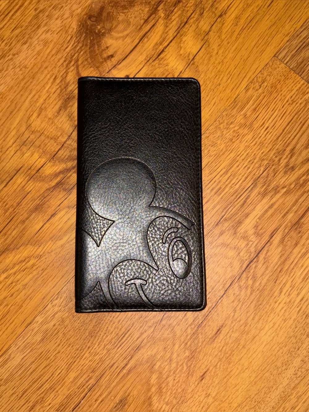 Vintage Disney Black Leather Travel Wallet with Embossed Character Mickey Mouse
